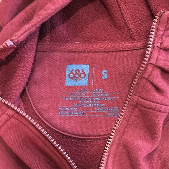 686 Long Zip Hoodie Womens Size Small Solid Maroon Fleece Extended Hooded Jacket - Picture 7 of 12